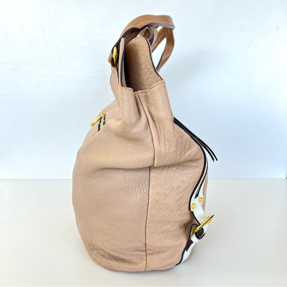 orYANY Tegan Beige Cream Pebbled Leather Front Zip Pockets Large Shoulder Tote - Picture 3 of 16